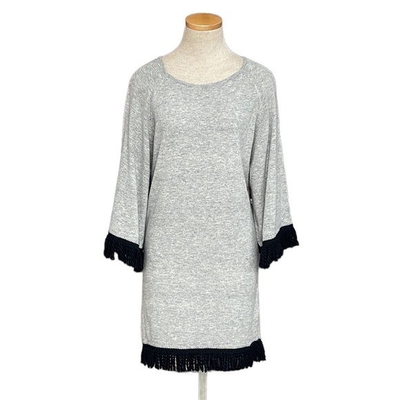 Paper Crane Sweaters - Ethereal Papercrane Sweater Tunic Dress Grey Black Fringe Size Small